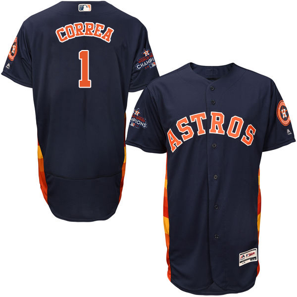 Astros #1 Carlos Correa Navy Blue Flexbase Authentic Collection World Series Champions Stitched MLB Jersey